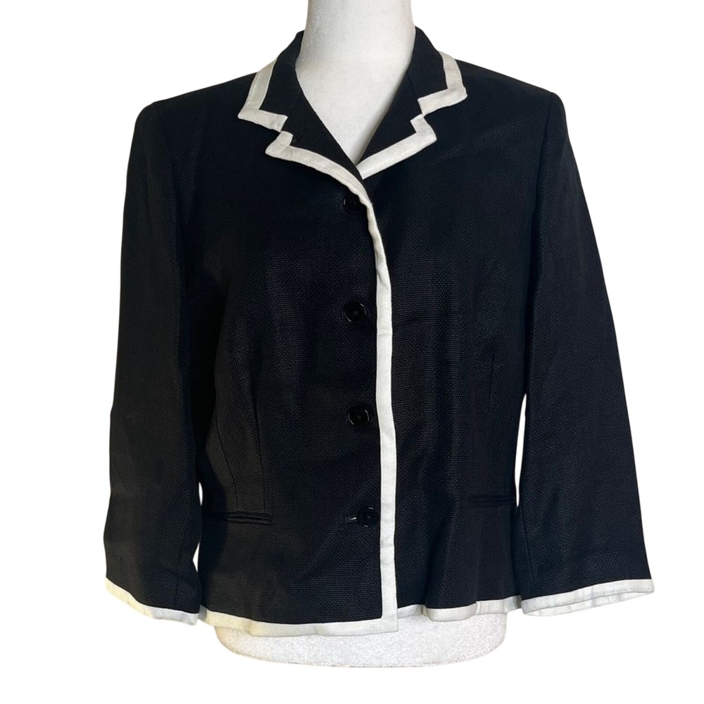NWT Lauren Ralph Lauren Woven Linen Blazer Jacket Black sz 14 Chic Preppy Career